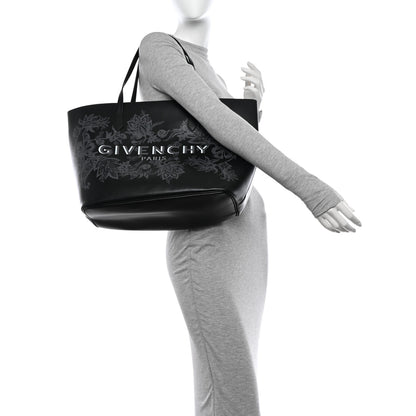 Givenchy Smooth Calfskin Floral Print Logo Wing Shopper Tote Black White 2 of 13