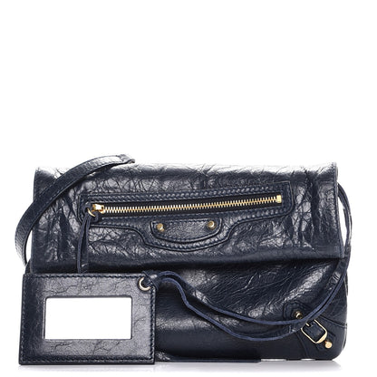 Balenciaga Agneau Classic Gold Hardware Mini Envelope Strap Clutch Bleu Obscur 1 of 7