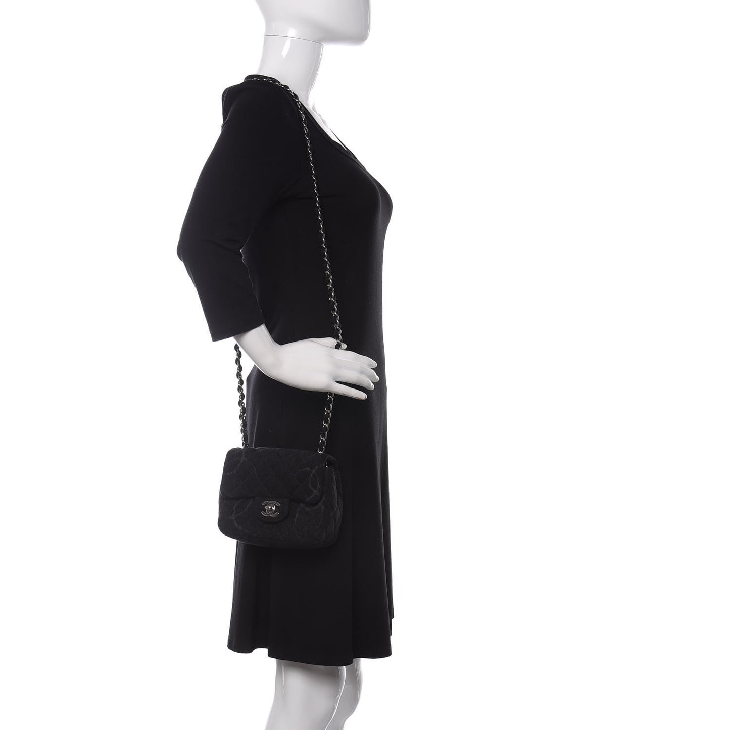 Denim CC Quilted Mini Square Flap Black