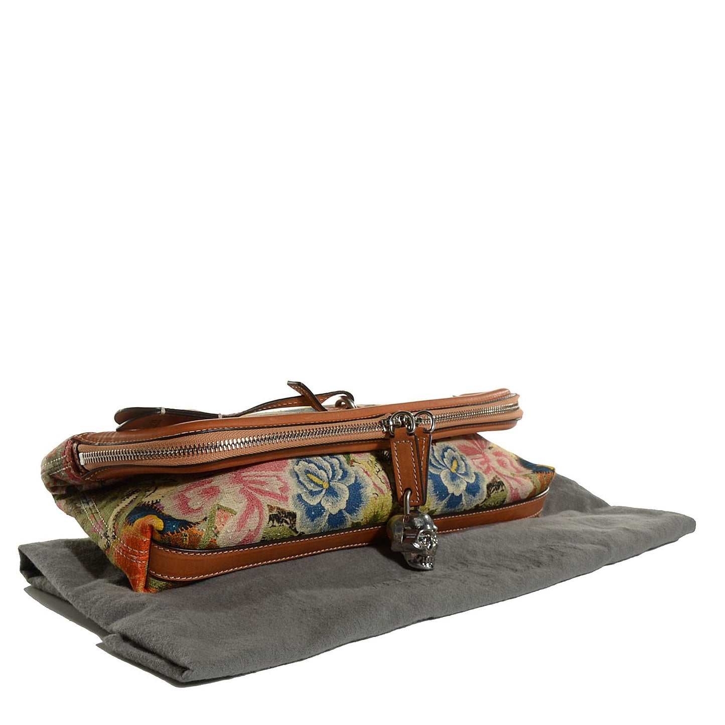 Printed Canvas Floral Patchwork Padlock Skull Clutch