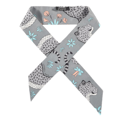 Hermes Silk Les Leopards Twilly Gris Acier Gris Perle Peach 1 of 3
