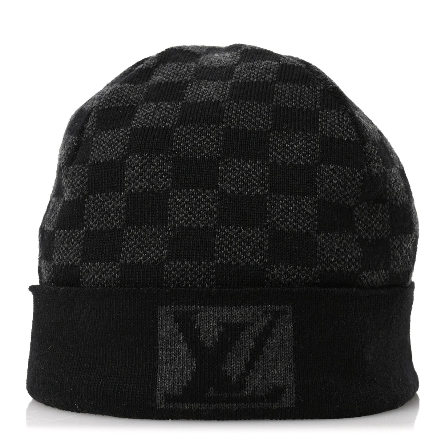 Wool Bonnet Petit Damier Beanie Hat Black