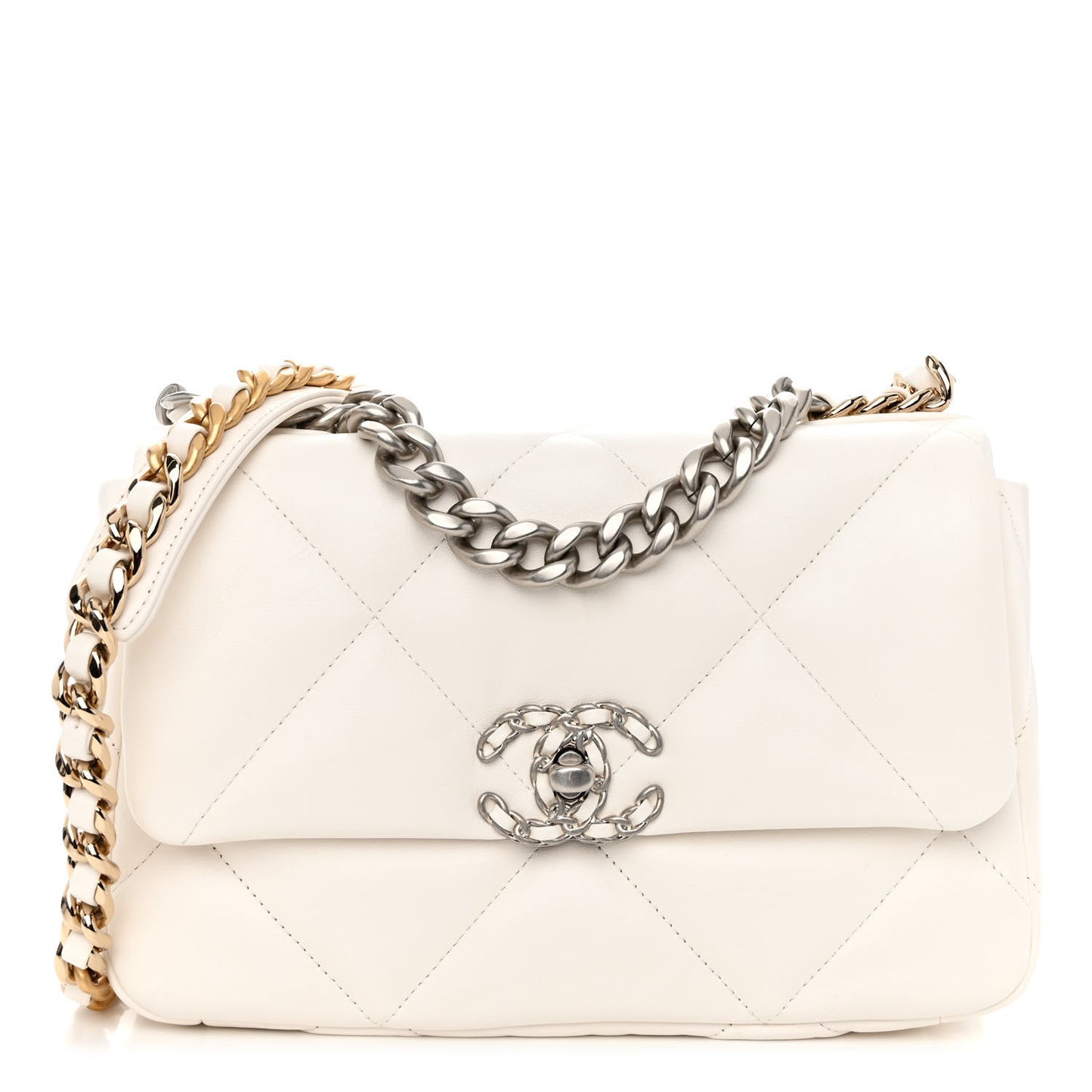 Lambskin Quilted Medium Chanel 19 Flap White