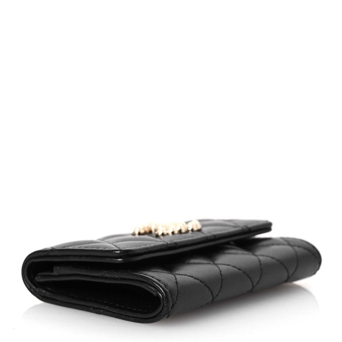 Lambskin Quilted Pearl CC Chanel Flap Card Holder Black