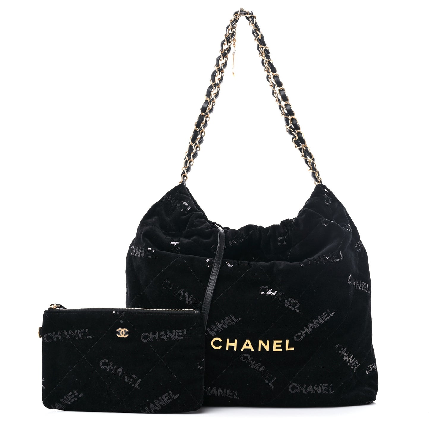 Velvet Sequin Quilted Chanel 22 Black