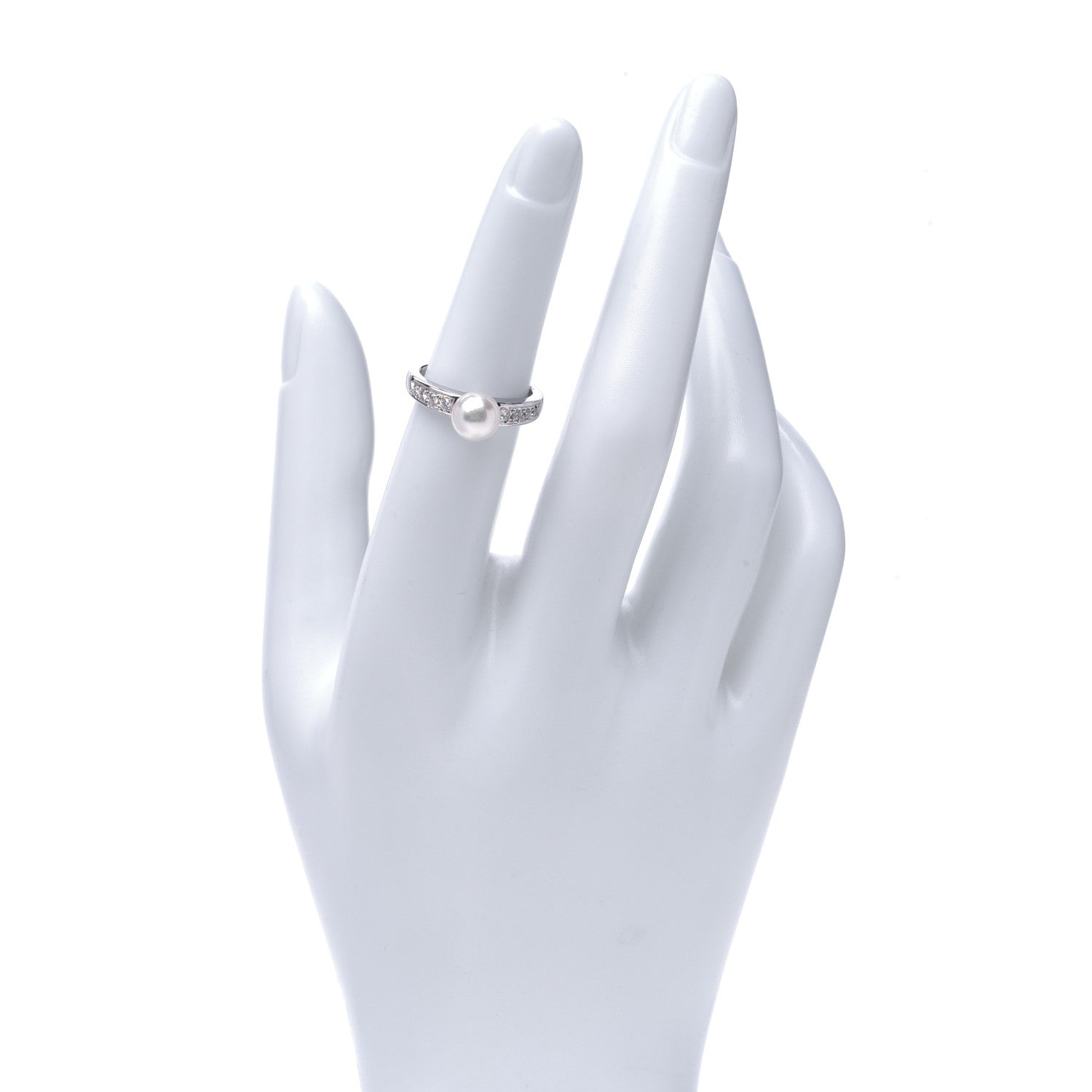 Mikimoto Platinum Diamond Akoya Pearl 7mm Ring 50 5.25 2 of 5
