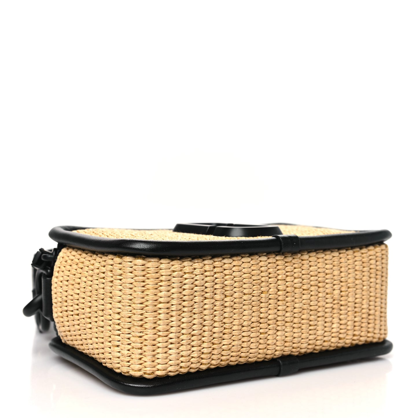 Calfskin Woven Straw Small Snapshot Camera Bag Beige