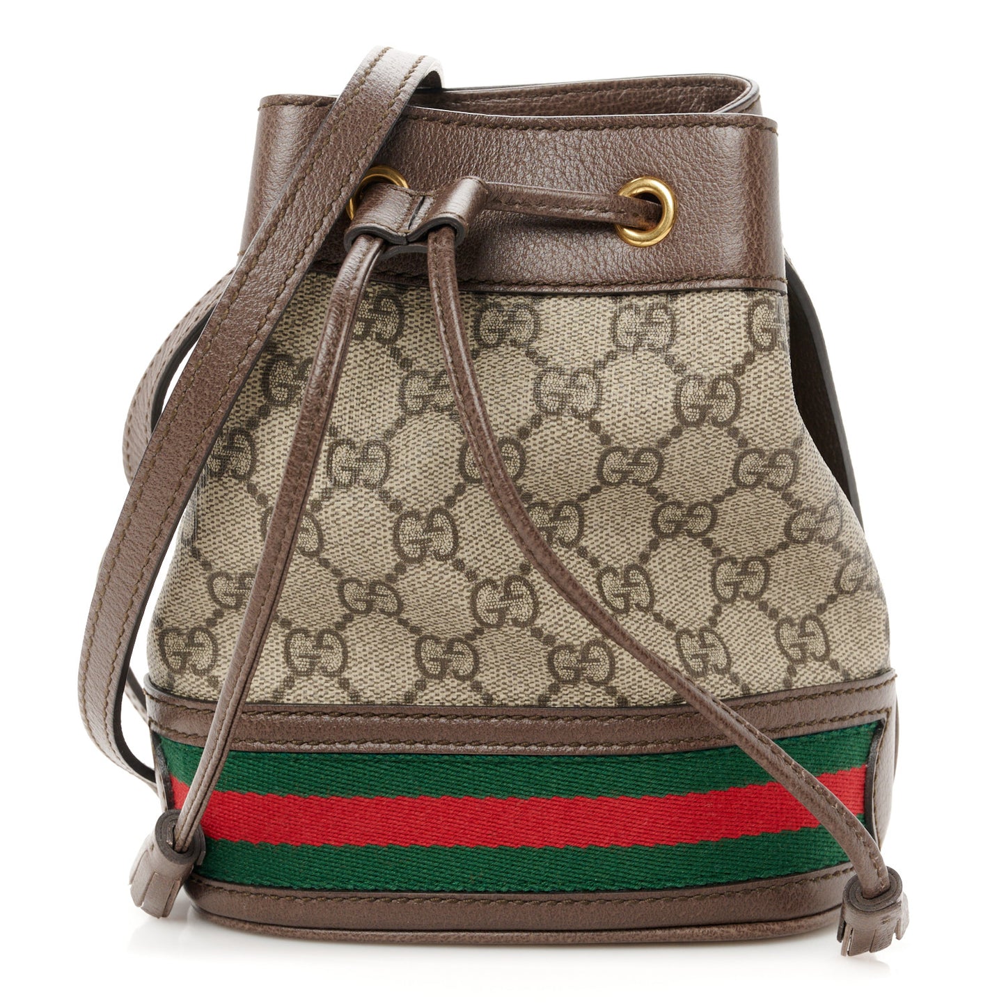 GG Supreme Monogram Web Mini Ophidia Bucket Bag Brown