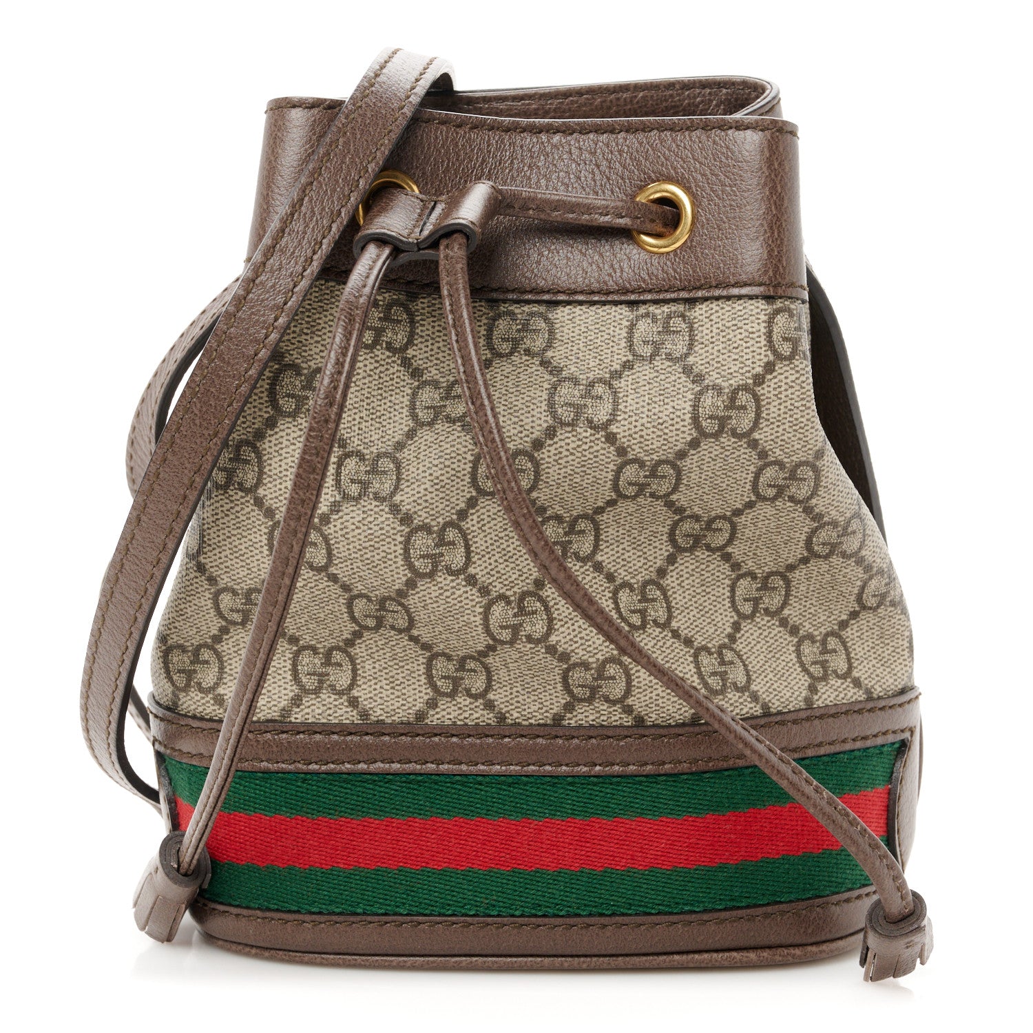 Gucci GG Supreme Monogram Web Mini Ophidia Bucket Bag Brown 1 of 10