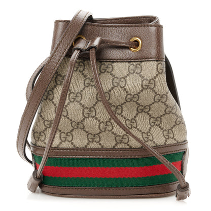 Gucci GG Supreme Monogram Web Mini Ophidia Bucket Bag Brown 1 of 10