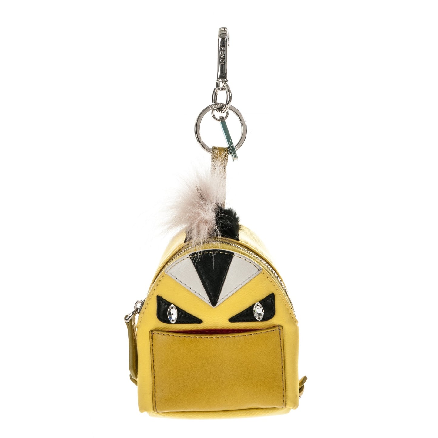 Nylon Shiny Nappa Nutria Fox Fur Monster Eyes Mini Backpack Charm Cedro Lime Multicolor