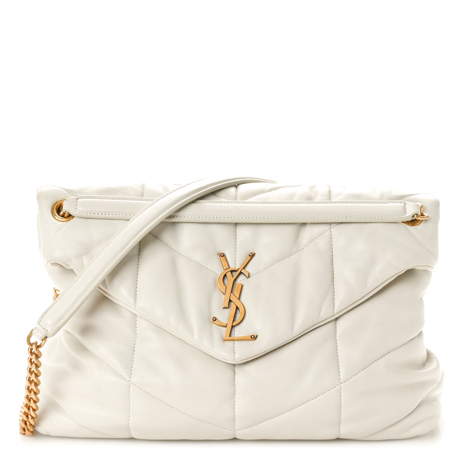 Saint Laurent Lambskin Quilted Medium Loulou Puffer Monogram Chain Satchel Crema Soft 1 of 10