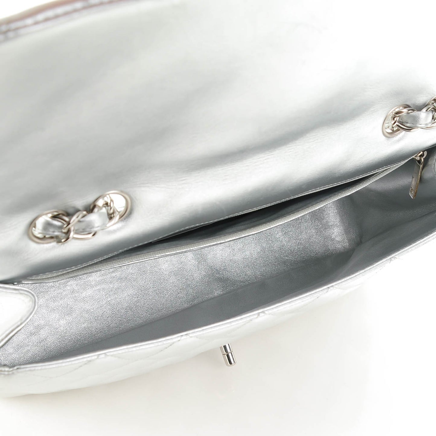 Metallic Lambskin Quilted Jumbo Single Flap Silver