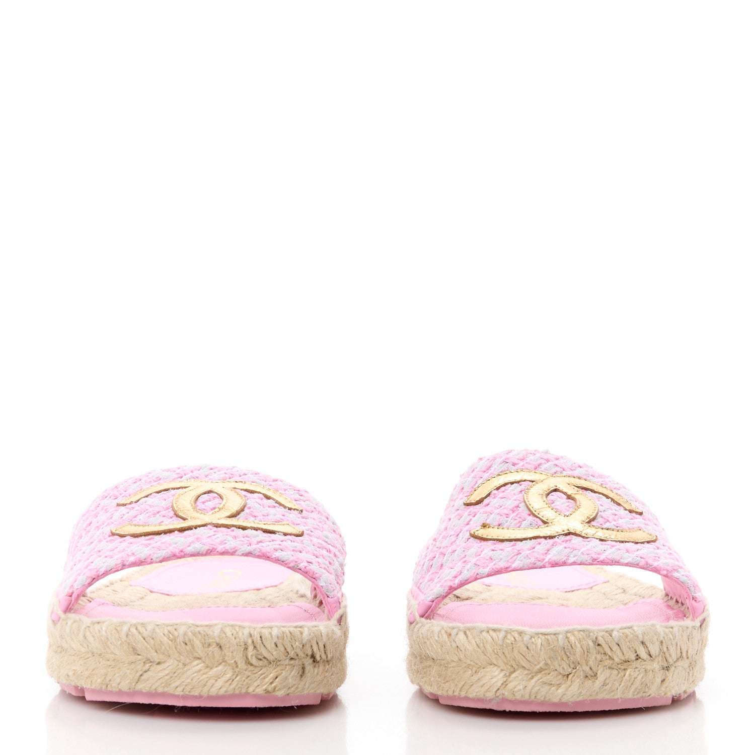 Chanel Tweed Laminated Lambskin CC Slide Sandals 37 Light Pink Gold 2 of 10