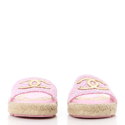 Chanel Tweed Laminated Lambskin CC Slide Sandals 37 Light Pink Gold 2 of 10