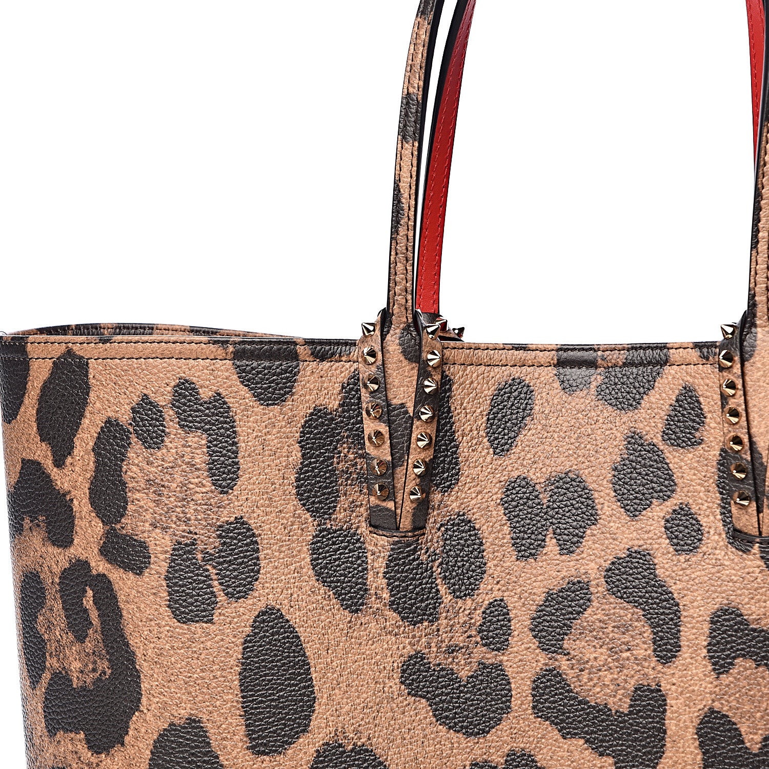 Christian Louboutin Calfskin Leopard Print Spikes East West Cabata Tote Brown 13 of 13