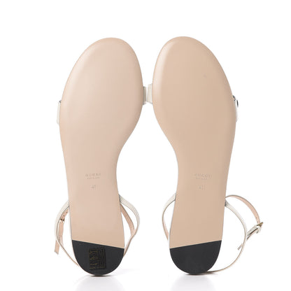 Gucci Lifford Calfskin GG Marmont Ankle Wrap Flat Sandals 41 Mystic White 6 of 9