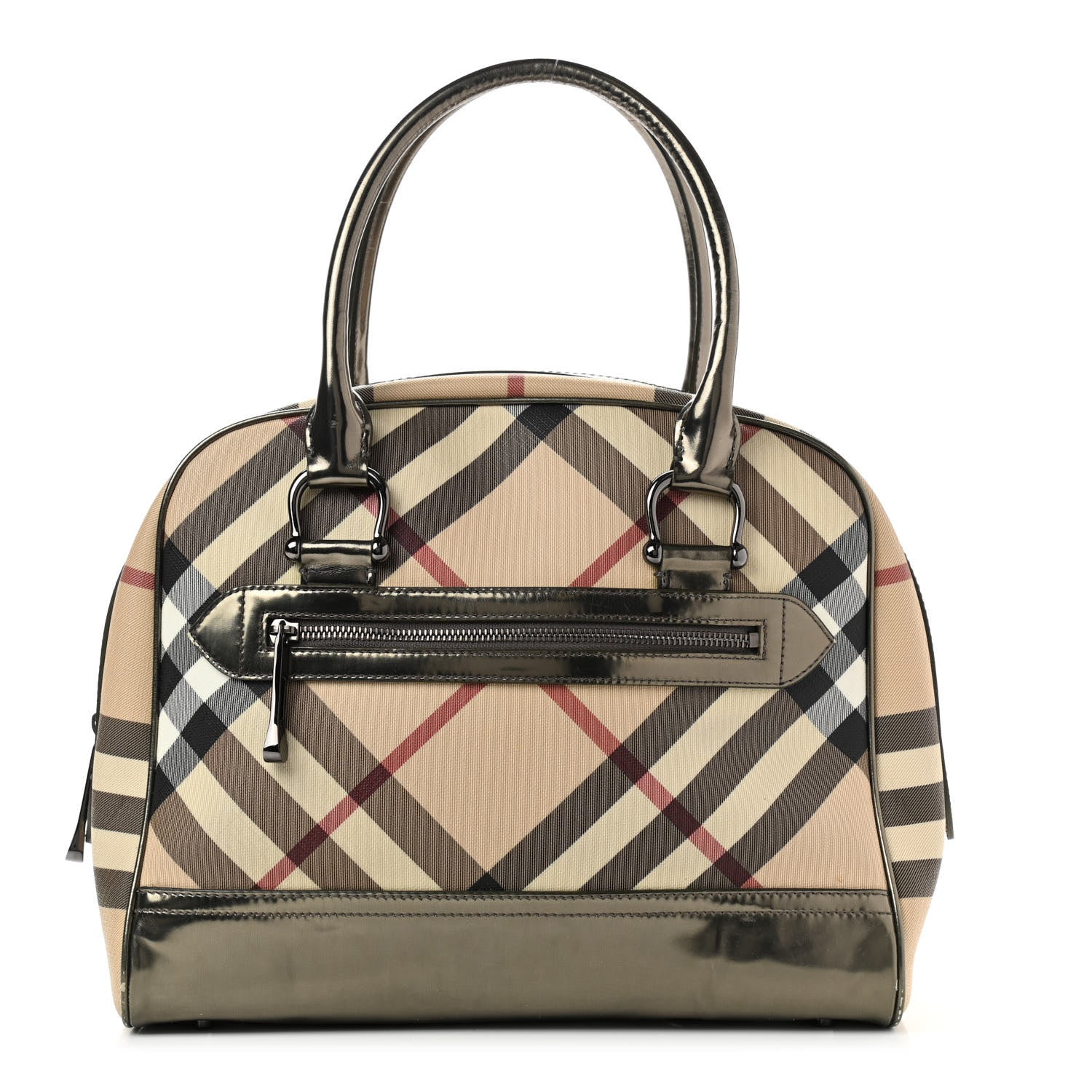 Burberry Metallic Supernova Check Patent Bowling Bag Pewter 1 of 20
