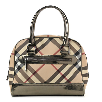Burberry Metallic Supernova Check Patent Bowling Bag Pewter 1 of 20