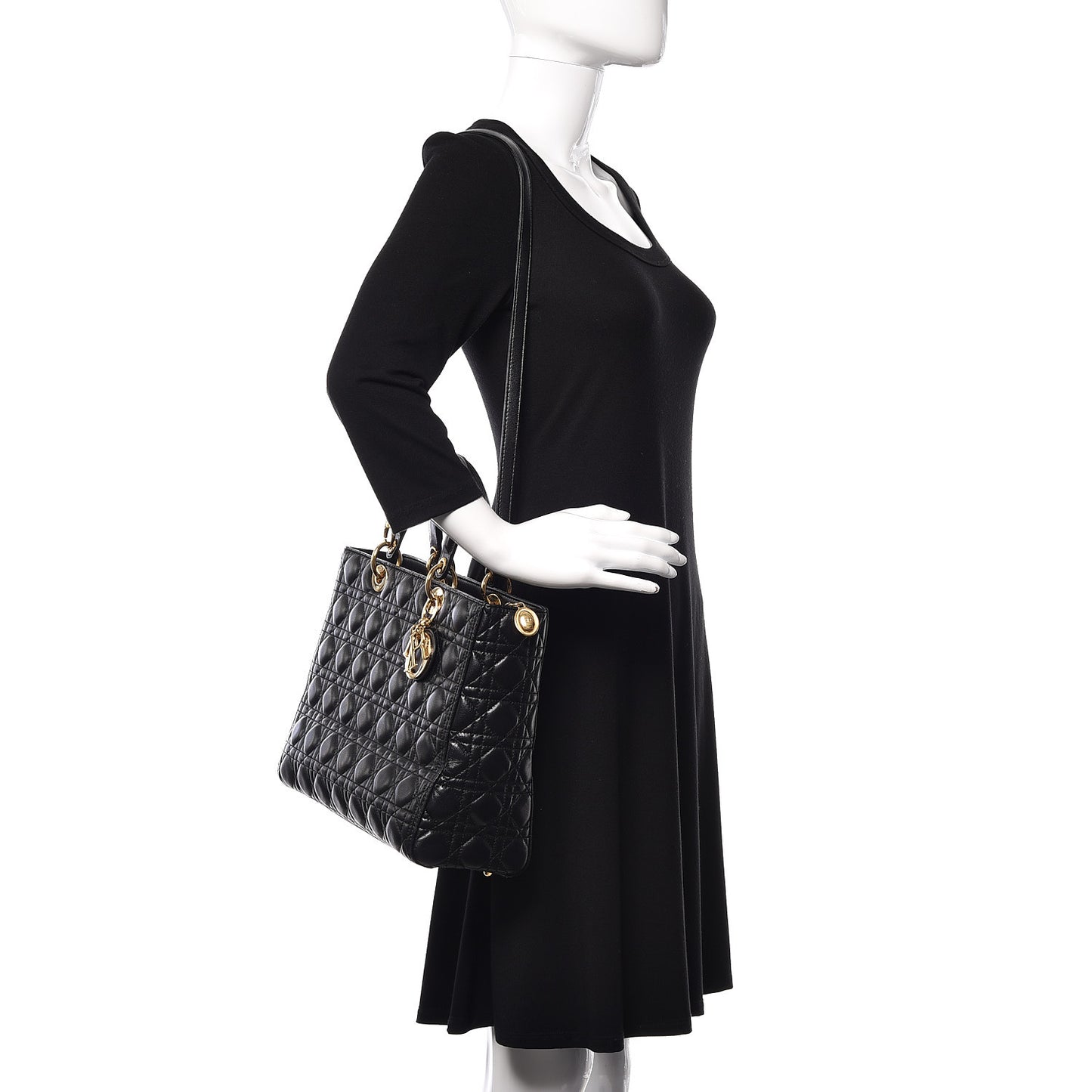 Lambskin Cannage Large Lady Dior Black