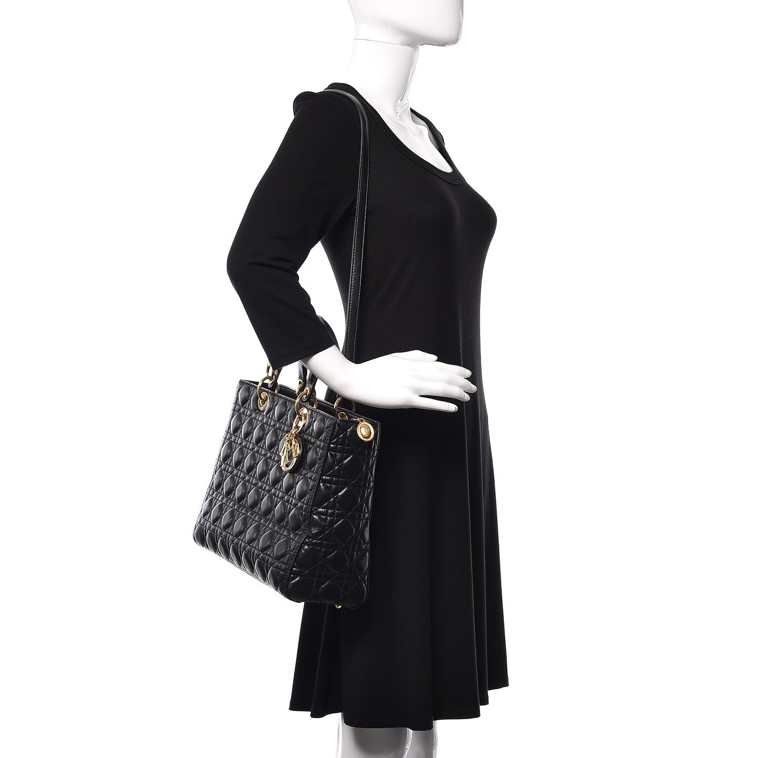 Christian Dior Lambskin Cannage Large Lady Dior Black 2 of 17