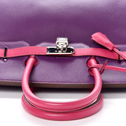 Hermes Chevre Mangalore Bi-Color Horseshoe Birkin 35 Ultraviolet Rose Tyrien 25 of 35