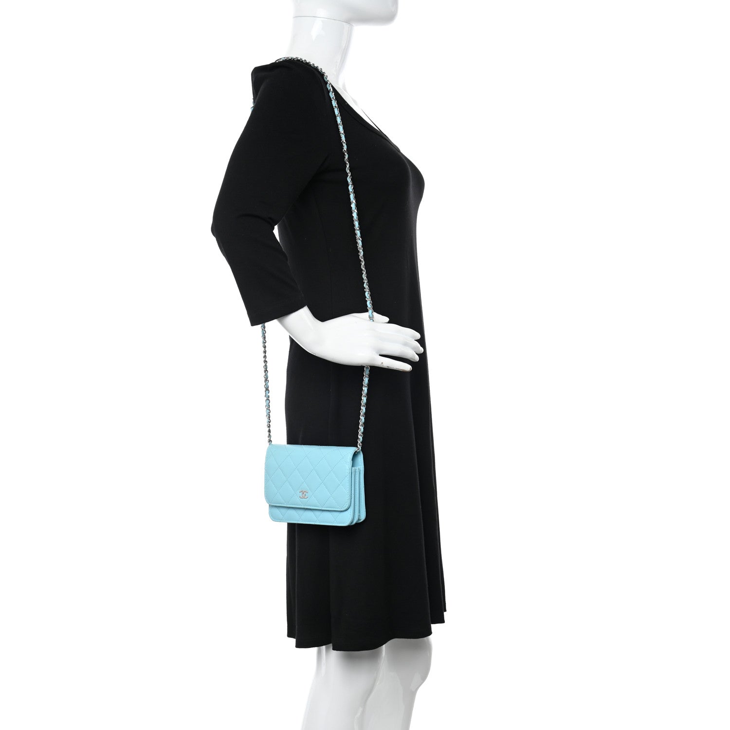 Chanel Lambskin Quilted Mini Wallet On Chain WOC Neon Blue 2 of 11