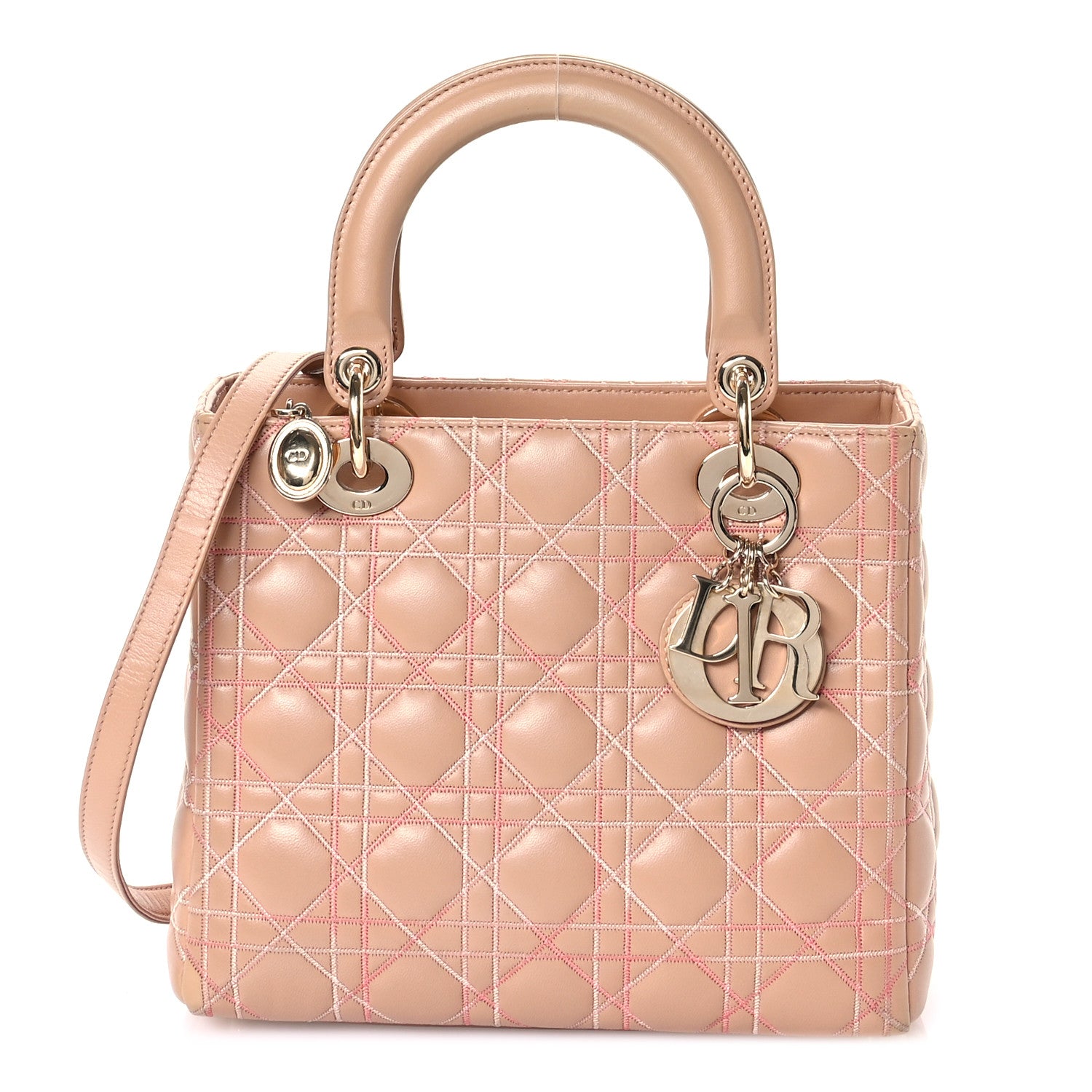 Christian Dior Lambskin Cannage Contrast Stitch Medium Lady Dior Beige 1 of 10