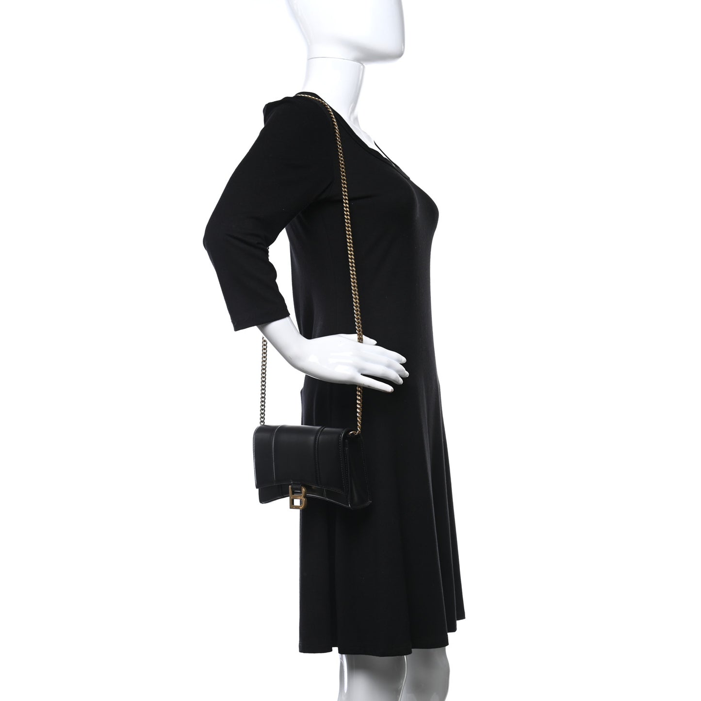 Shiny Box Calfskin Hourglass Chain Bag Black