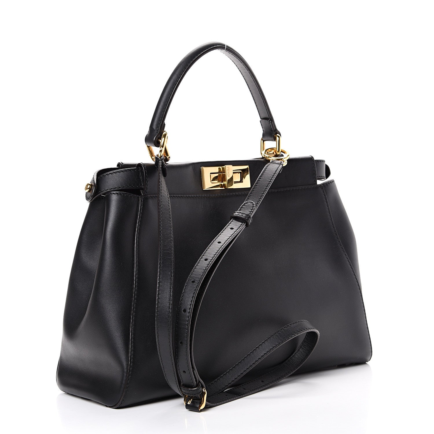 Fendi Vitello Morgan Fabric Jacquard Pequin Medium Peekaboo Iconic Satchel Black Tobacco 3 of 12