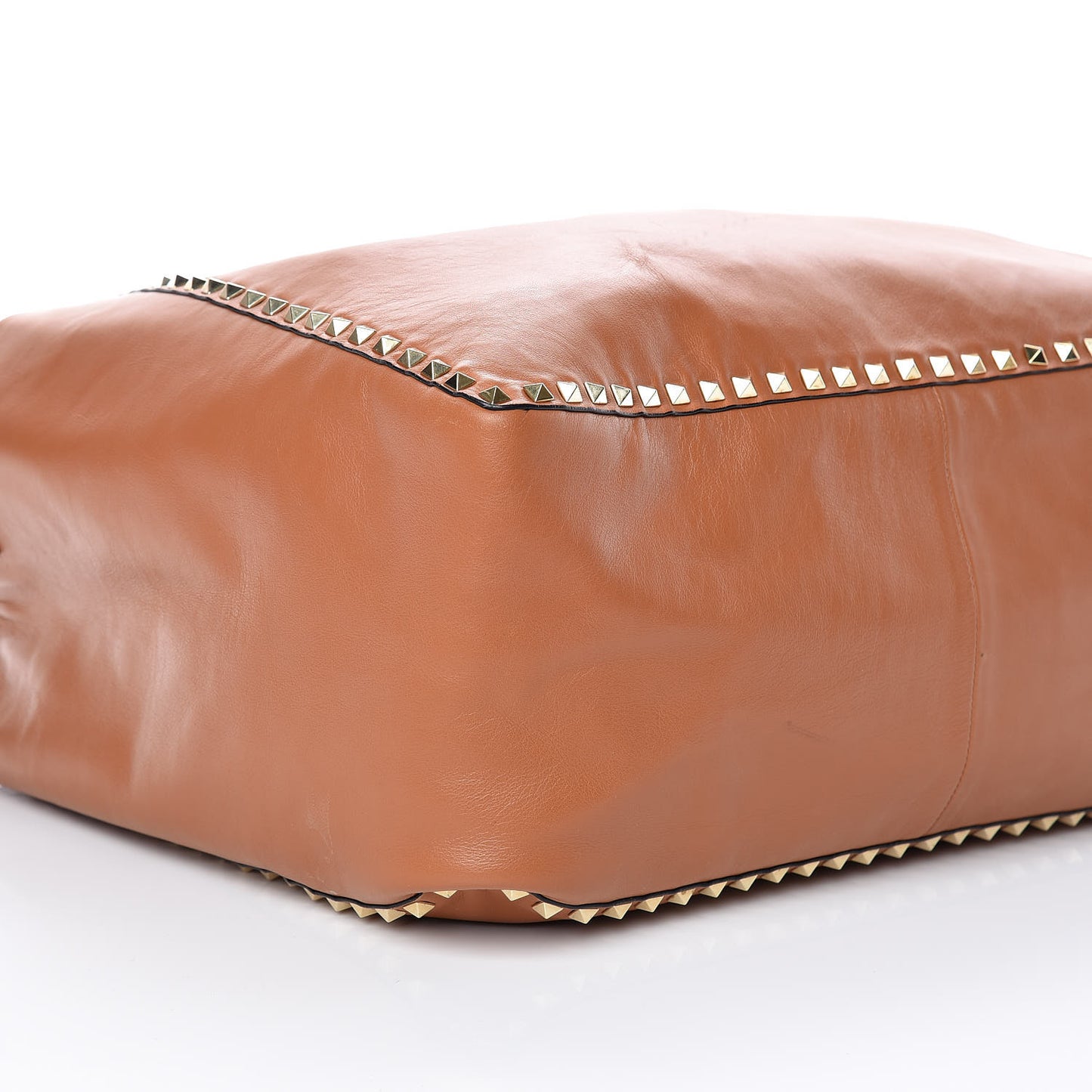 Calfskin Canvas Patchwork Medium Rockstud Reversible Tote Brown