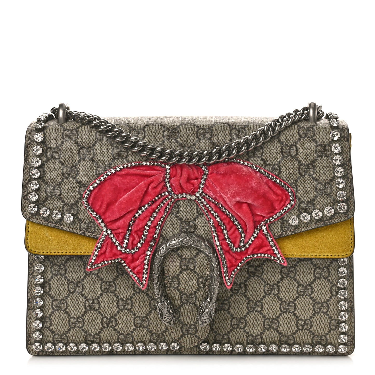GG Supreme Monogram Crystal Bow Embroidered Medium Dionysus Shoulder Bag Yellow