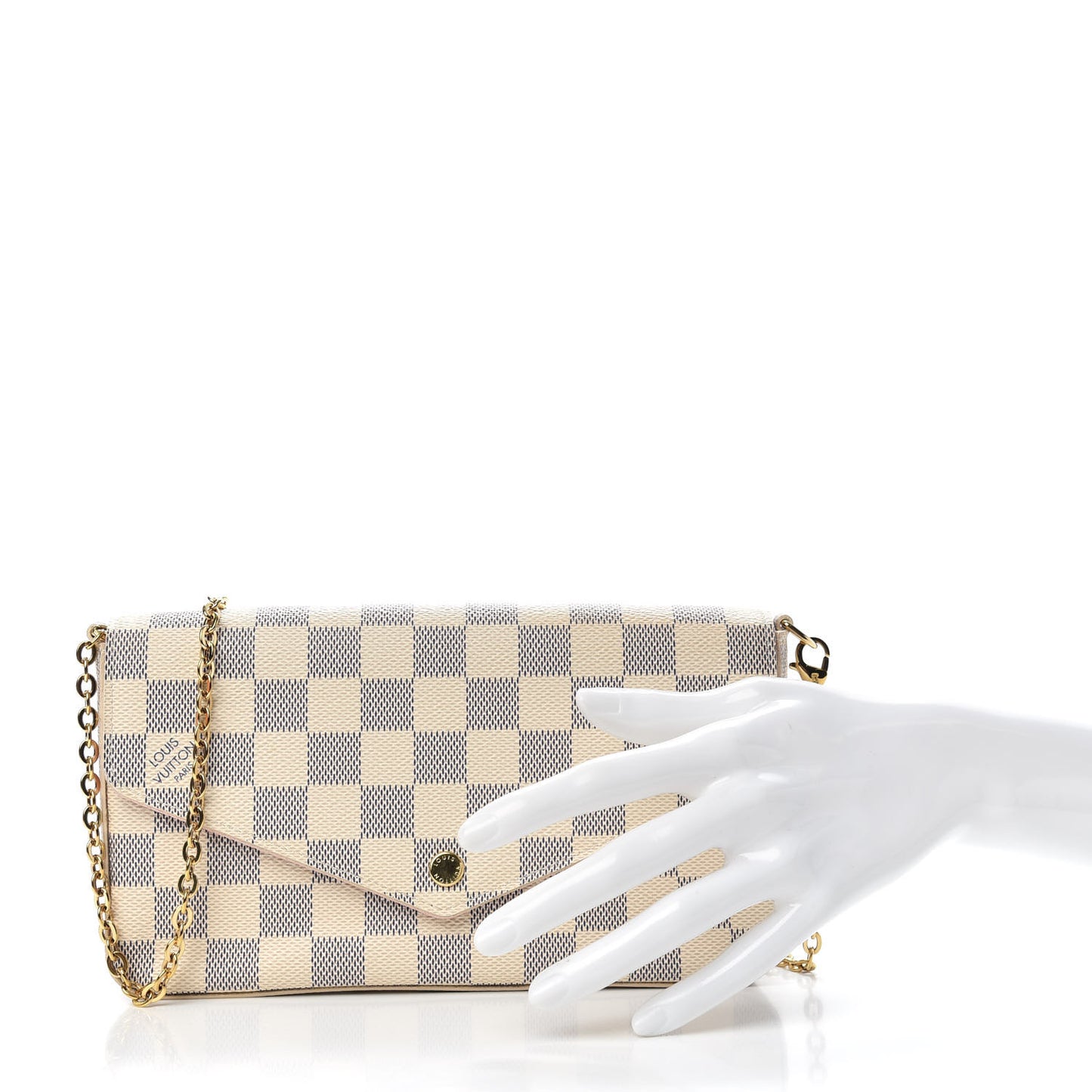 Damier Azur Pochette Felicie Chain Wallet Rose Ballerine