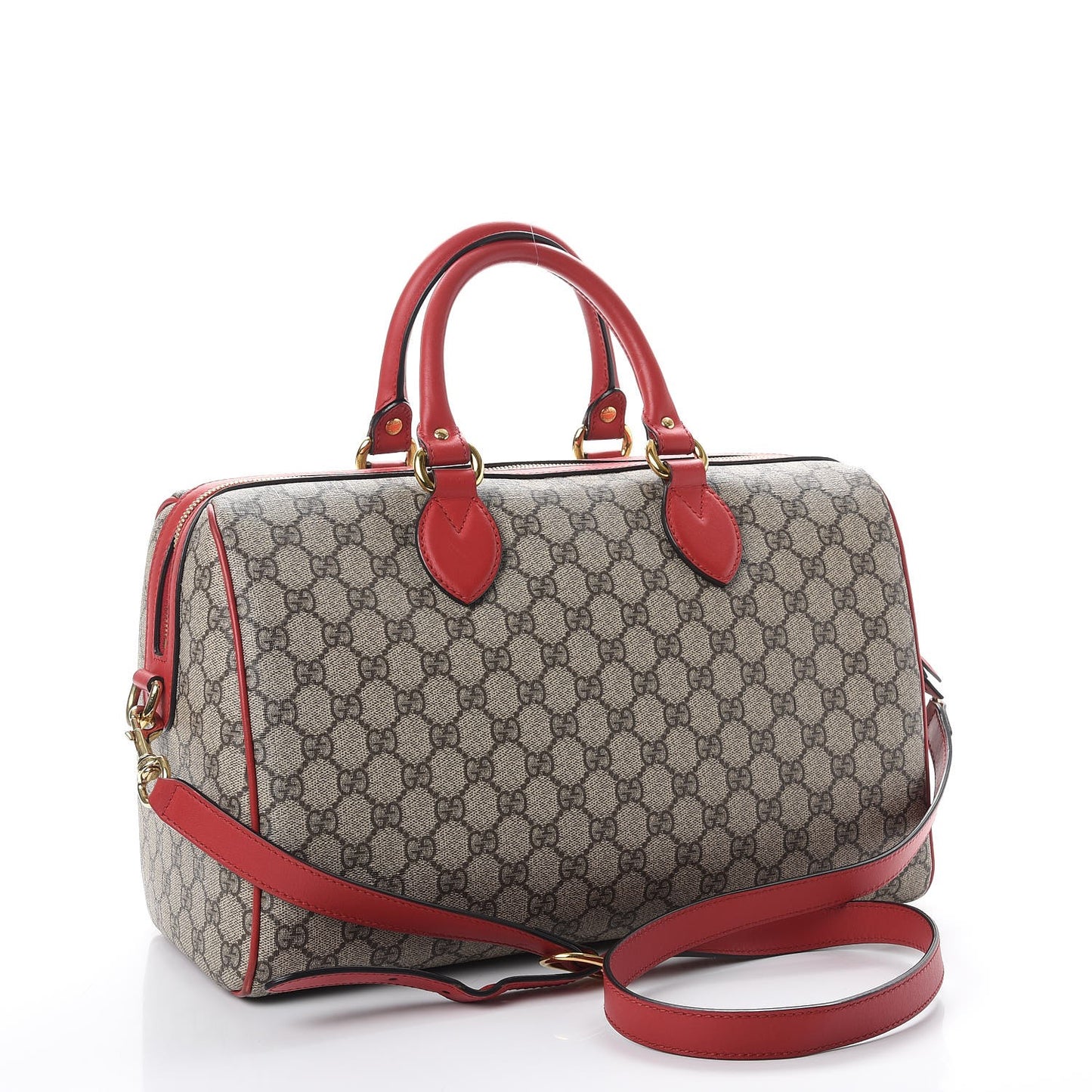 GG Supreme Monogram Kingsnake Heart Embroidered Medium Boston Hibiscus Red