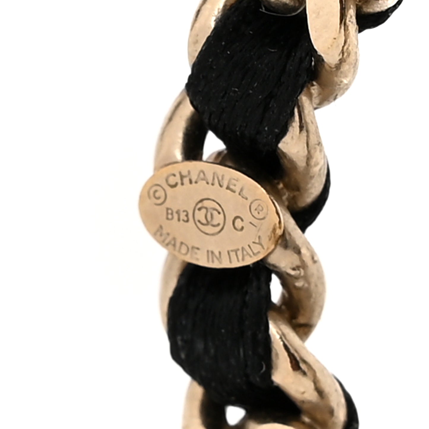 Satin CC Chain Earrings Light Gold Black