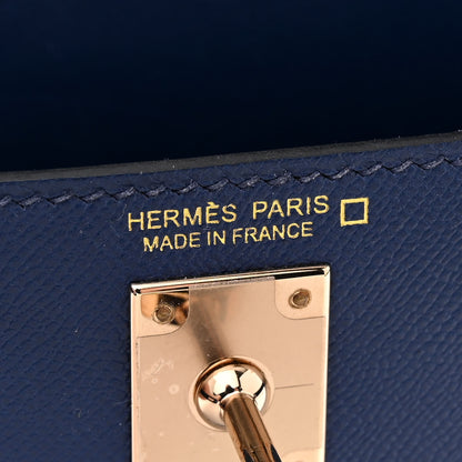 Hermes Madame Calfskin Shiny Alligator Mini Kelly Sellier Touch 20 Bleu Encre 6 of 15