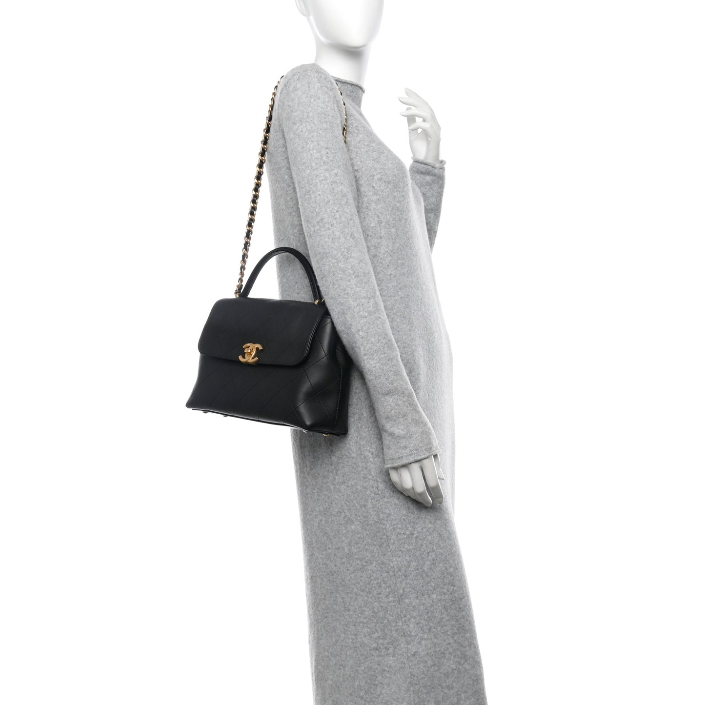 Calfskin Large Top Handle Flap Black