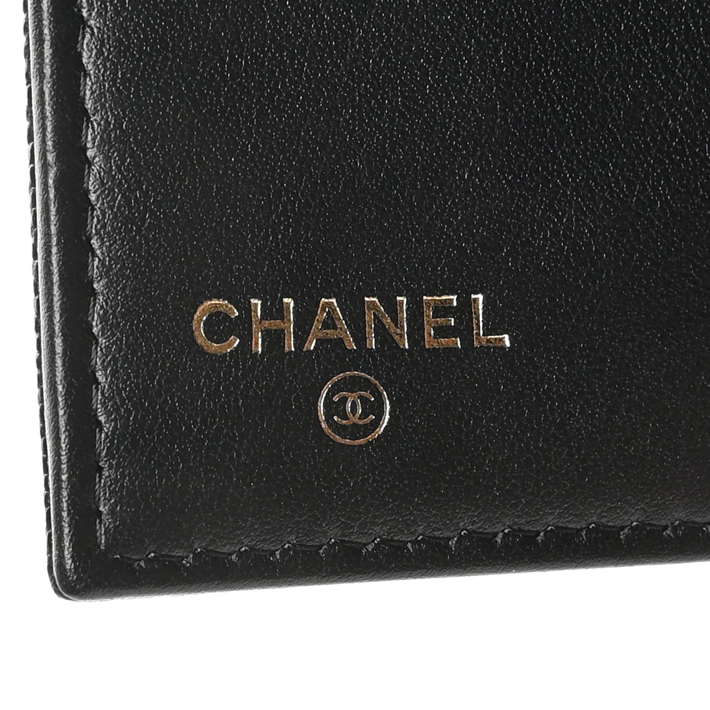 Caviar Camellia Embossed Compact Wallet Black