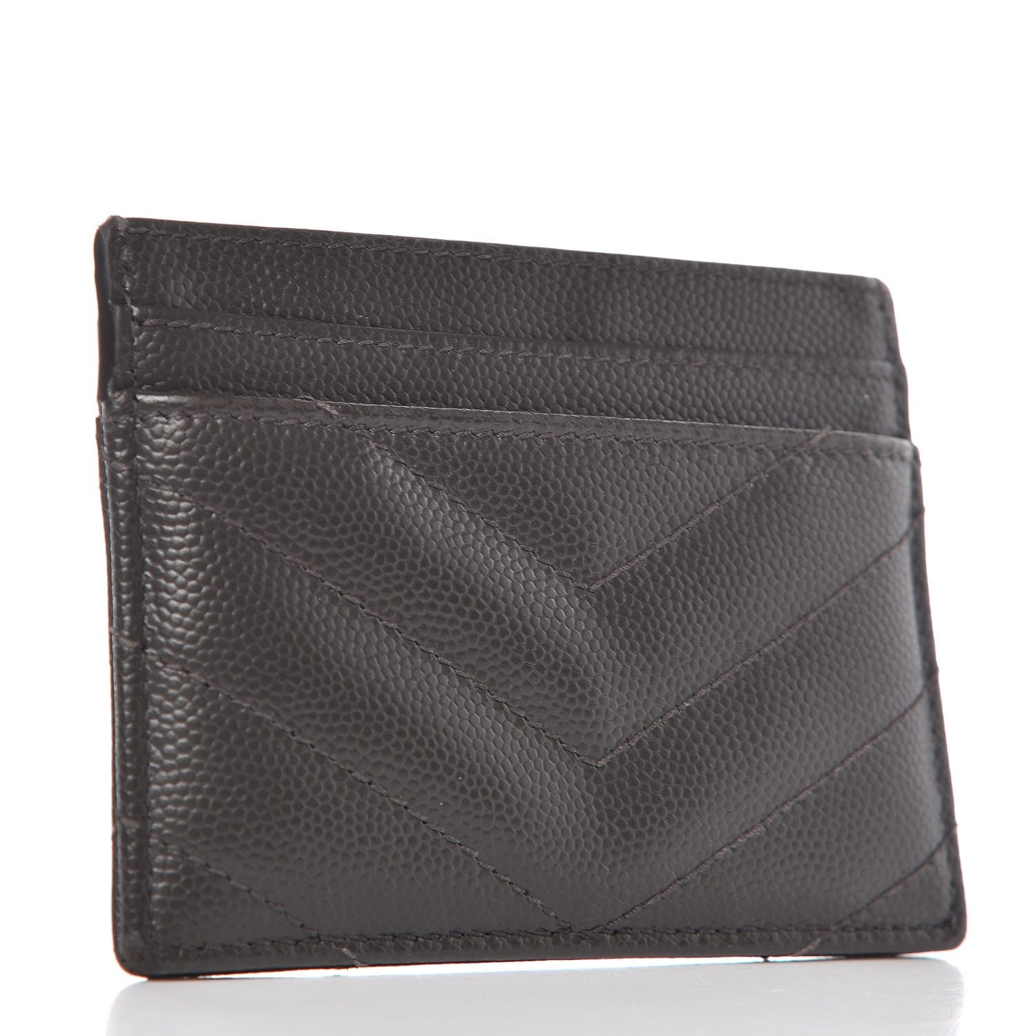 Saint Laurent Grain De Poudre Matelasse Chevron Monogram Card Case Coal 3 of 8