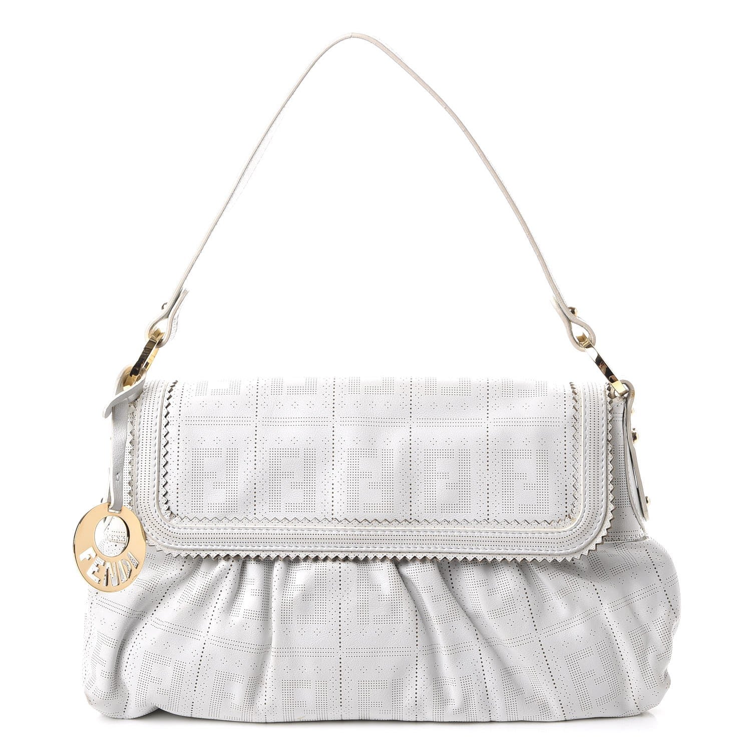 Fendi Calfskin Perforated Small Chef Shoulder Bag White 1 of 7