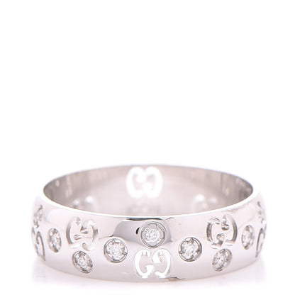 Gucci 18K White Gold Diamond 6mm Icon Band Ring 60 9 3 of 7