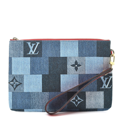 Louis Vuitton Denim Monogram Patchwork City Pouch Blue Rouge 1 of 7