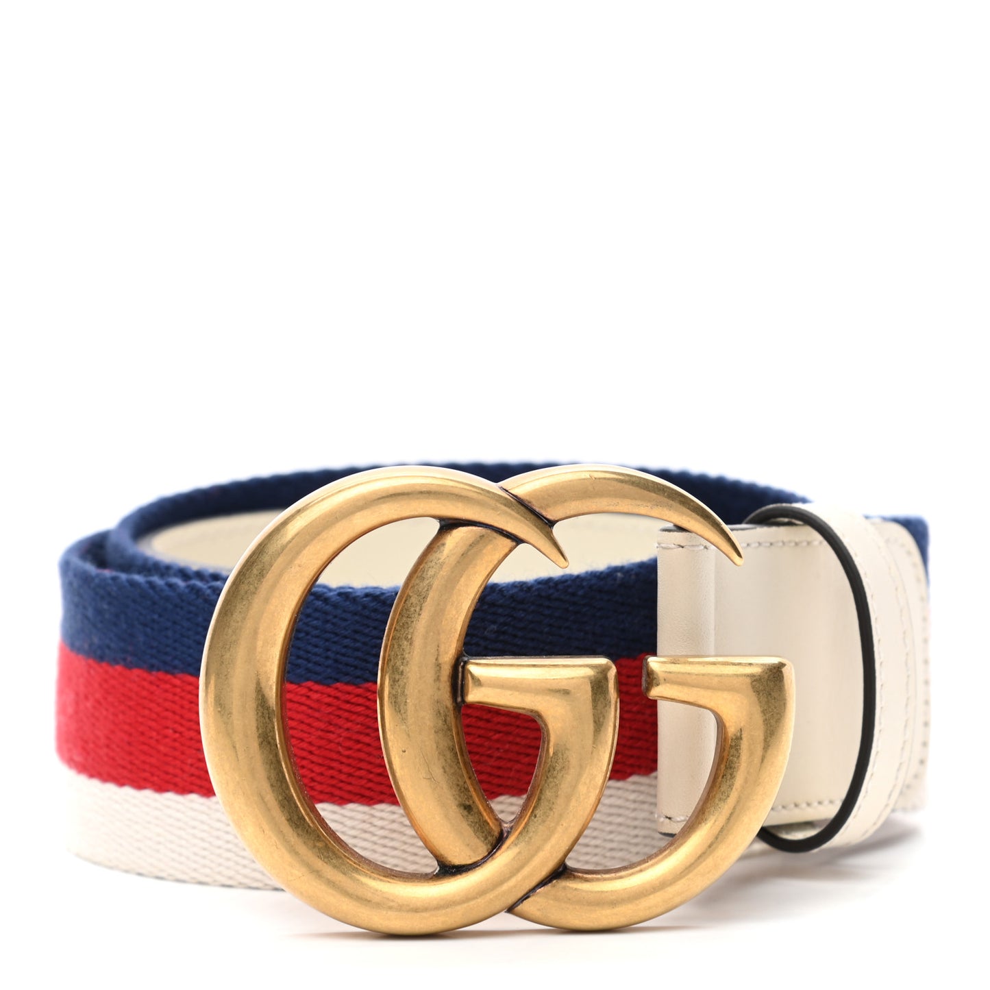 Nylon Calfskin Sylvie Web Double G 40mm Belt 85 34 Mystic White Hibiscus Red Maritime