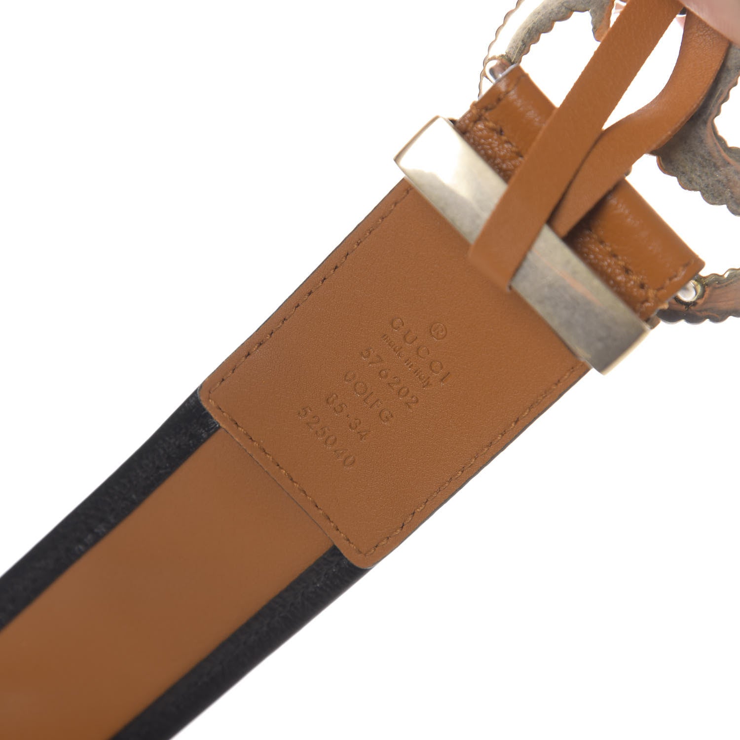 Gucci Azalea Calfskin Matelasse Diagonal Torchon Double G 40mm Belt 85 34 Cognac Black 3 of 4