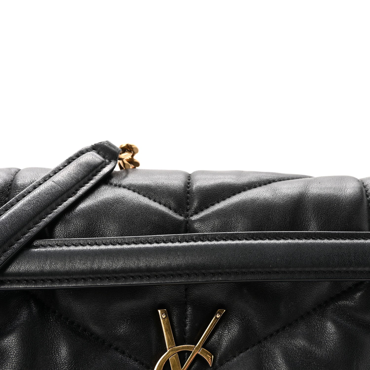 Saint Laurent Lambskin Quilted Medium Loulou Puffer Monogram Chain Satchel Black 7 of 9