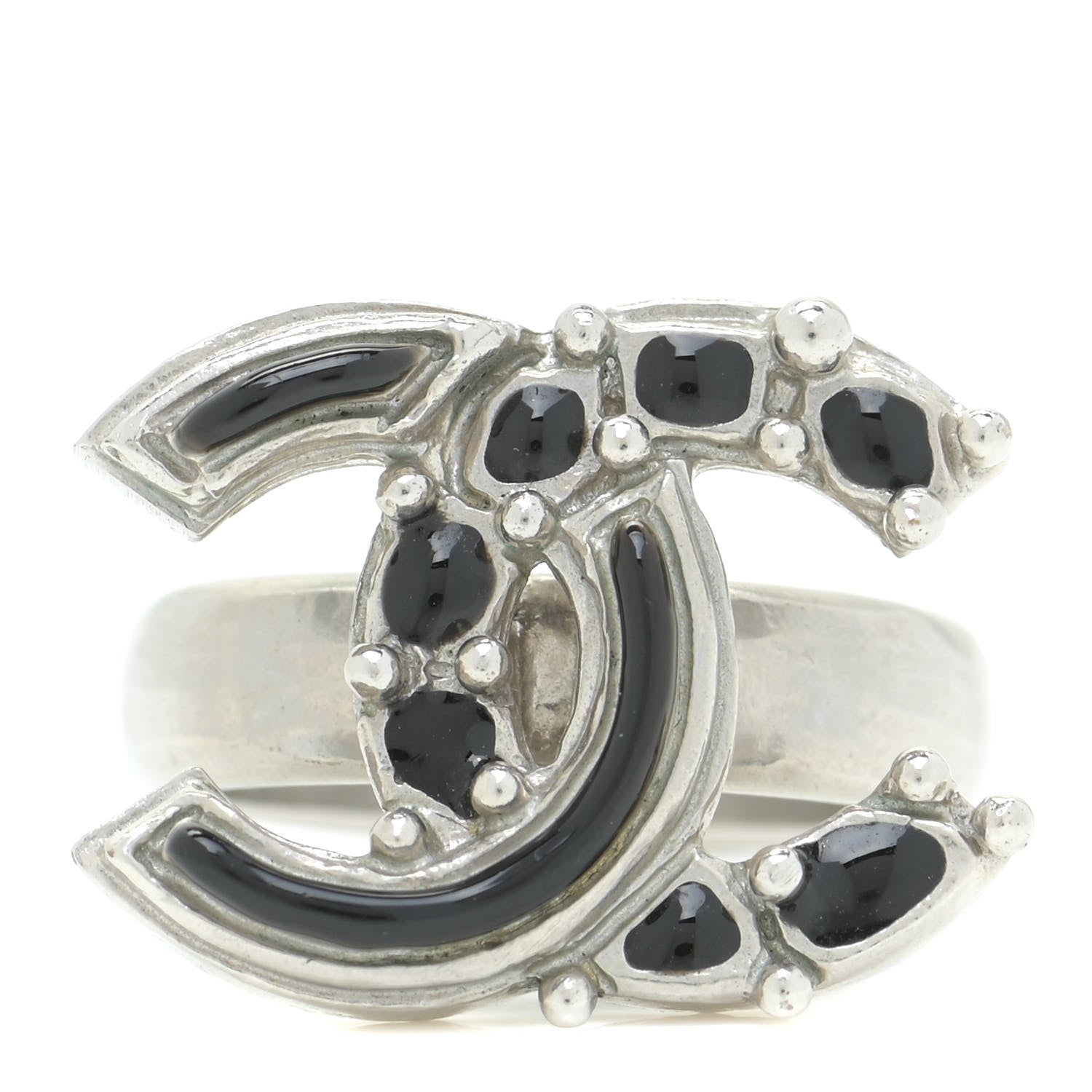 Chanel Ruthenium Enamel CC Ring 6.25 Black 1 of 3