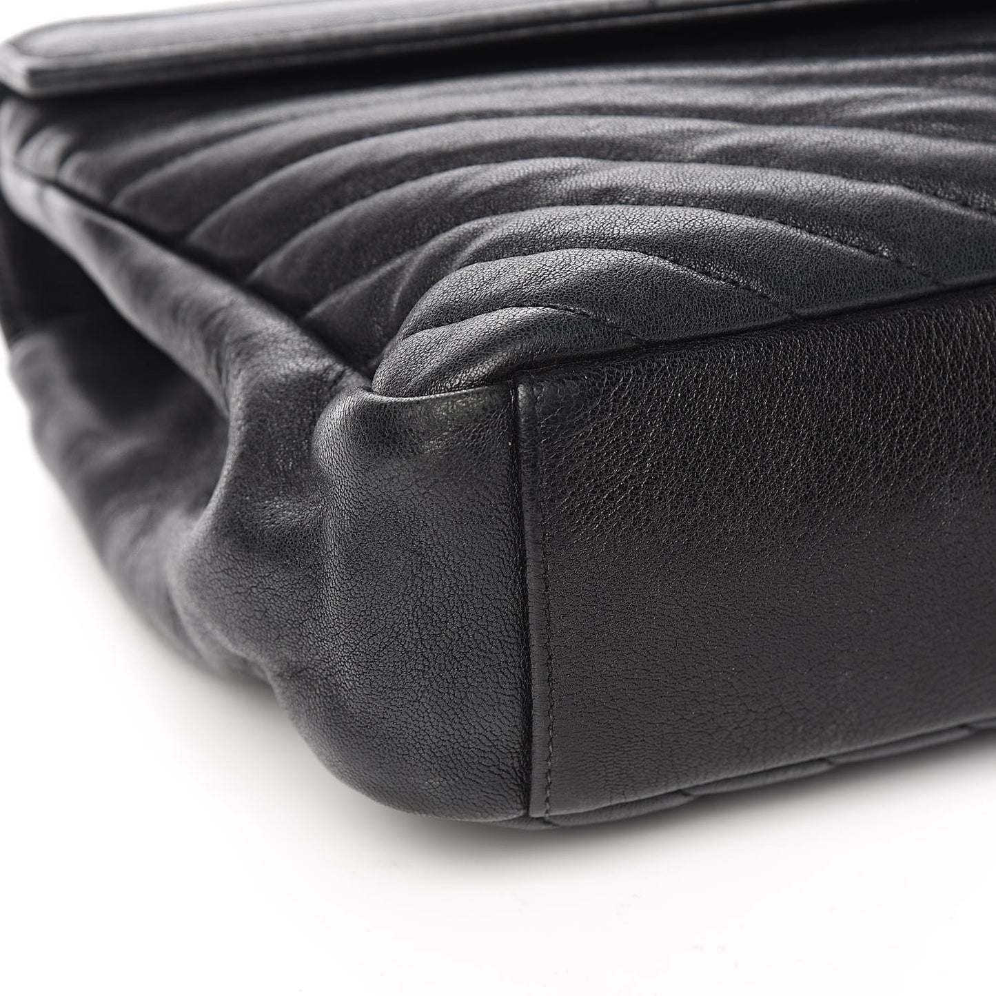 Sheepskin Matelasse Chevron Monogram Large College Satchel Black