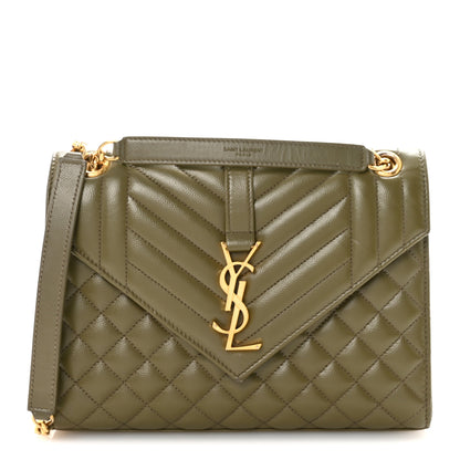 Saint Laurent Grain De Poudre Textured Mixed Matelasse Triquilt Medium Monogram Satchel Light Sage 1 of 9