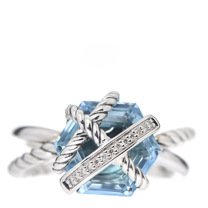 David Yurman Sterling Silver Diamond Blue Topaz 10mm Cable Wrap Ring 52 6 1 of 6
