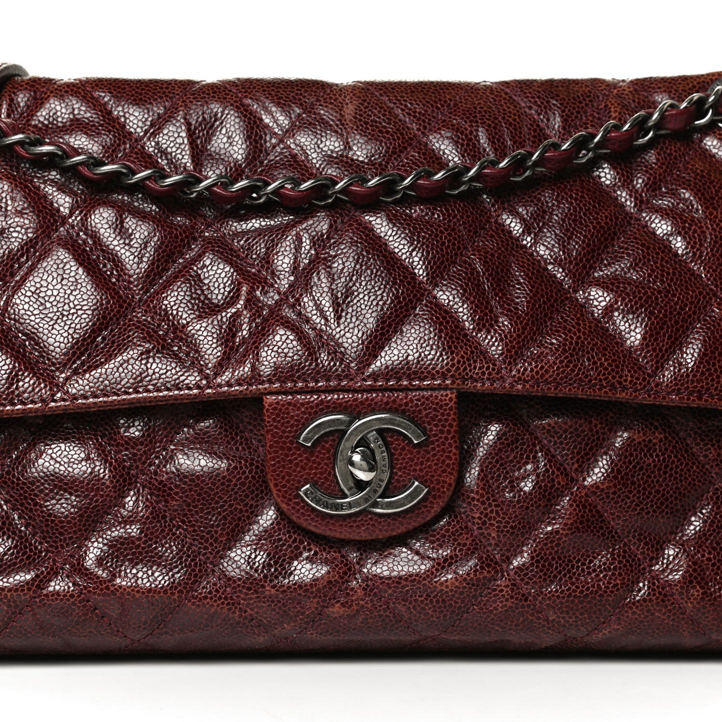 Crumpled Grained Calfskin Jumbo CC Crave Flap Burgundy